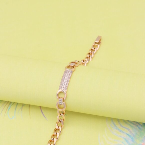 "Elegant Rose Gold Bracelet with Pavé Bar & Link Design, XPBL0961 - Picture 6 of 12